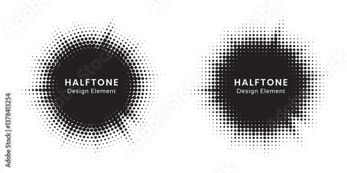 Pop art comic style dotted circle halftone pattern. Abstract dotted circles, round halftones geometric dots, pop art texture. Illustration halftone effect round shape.
