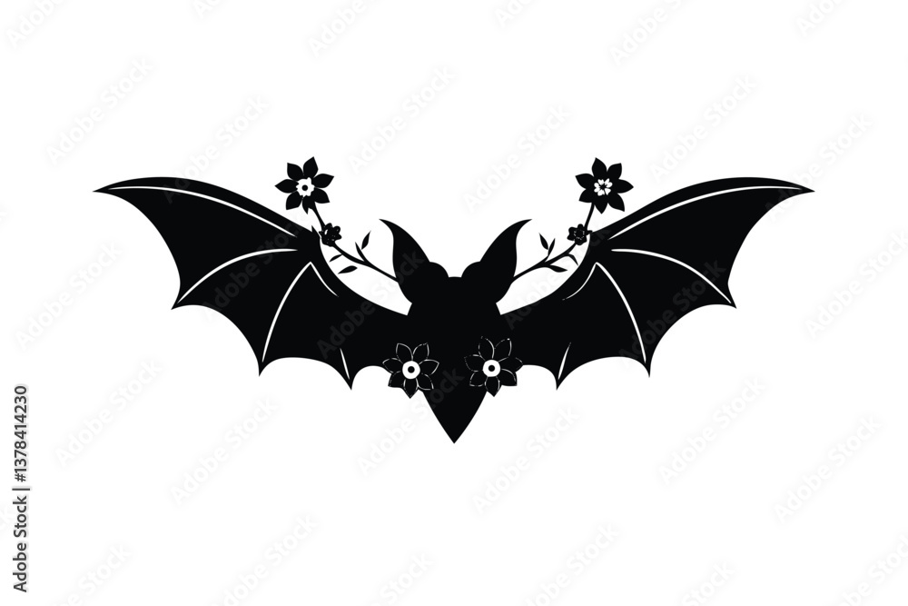 Fototapeta premium bat-wings-with-flowers-silhouette