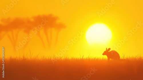 Silhouette of a Bilby at Sunset, Bilby silhouetted against a vibrant sunset.