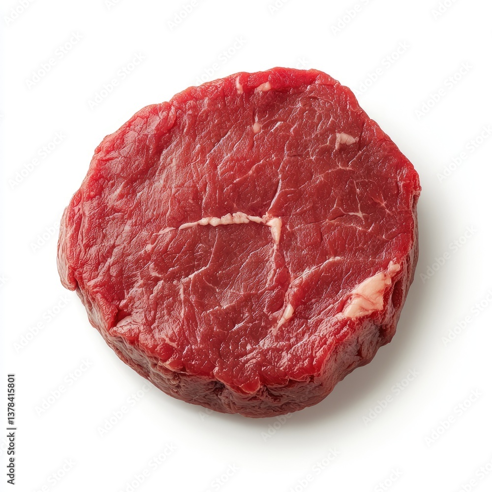 Fresh, round beef steak, ready to cook Fresh, round beef steak, ready to cook