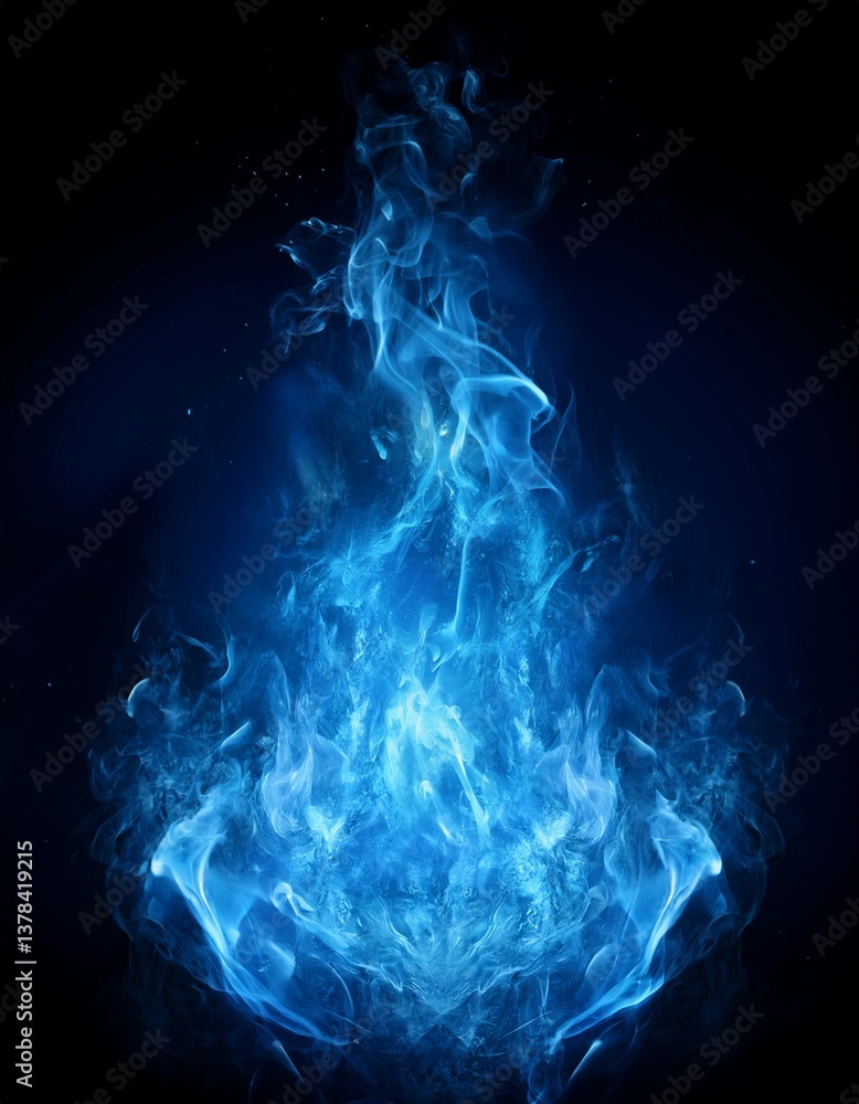 Obraz premium 黒い背景と中心で燃えている青い炎