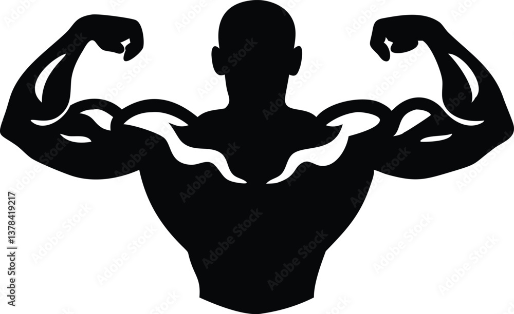 Fototapeta premium Silhouette of Muscular Bodybuilder with Arms Flexed on Transparent Background