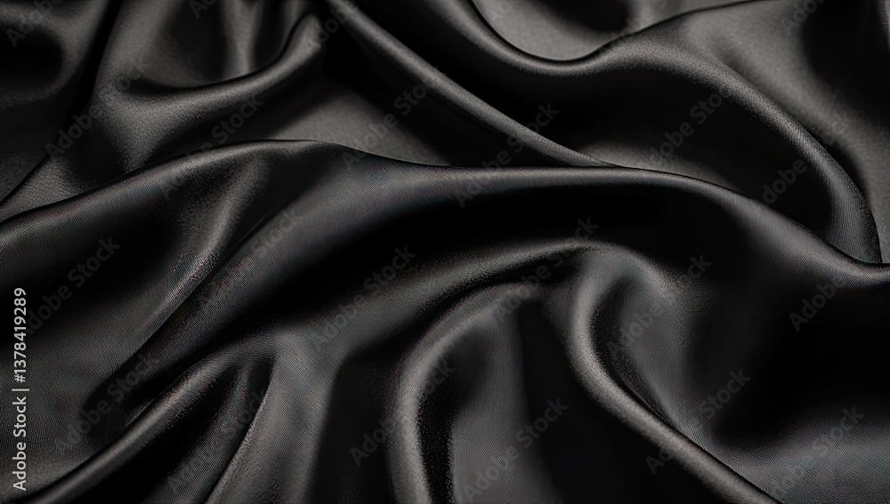 Black satin fabric drapes in elegant folds Black satin fabric drapes in elegant folds