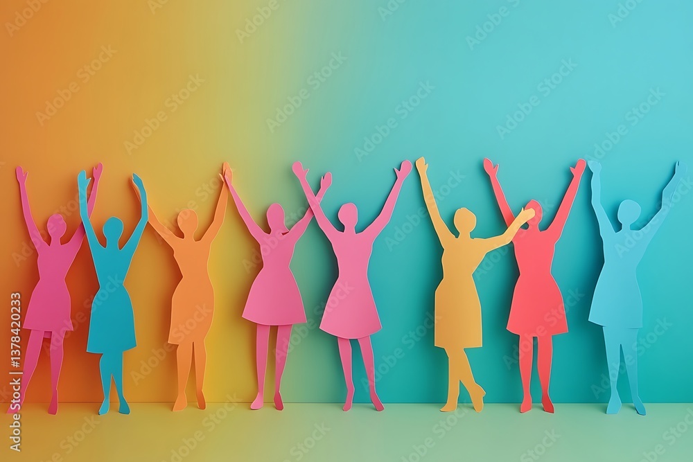 Fototapeta premium Colorful Paper People Silhouettes Celebrating Friendship1