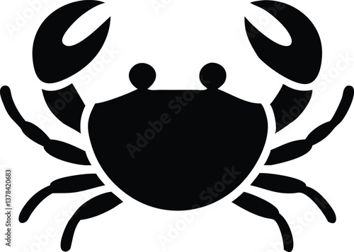 Simple Crab Silhouette, Marine Animal, Crustacean Icon on Transparent Background