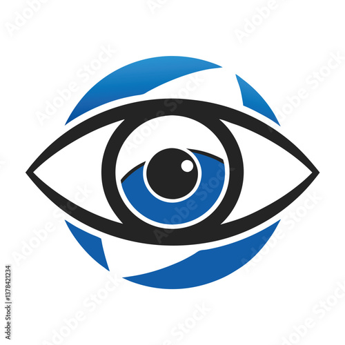 Eye Icon with Blue Accents, Transparent Background, Abstract Design Element