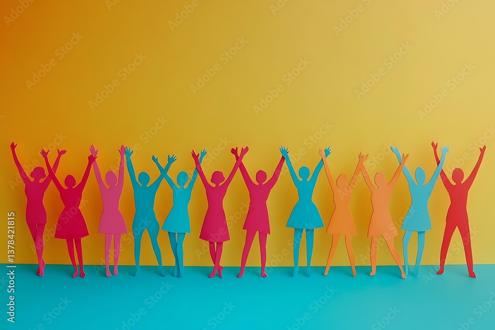 Fototapeta premium Colorful Paper People Silhouettes Standing Together