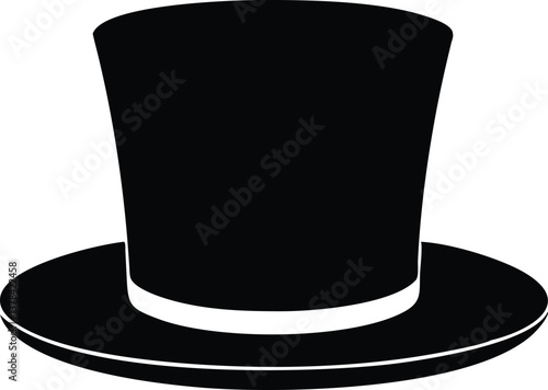 Sleek Silhouette of a Formal Black Top Hat with White Ribbon, on Transparent Background