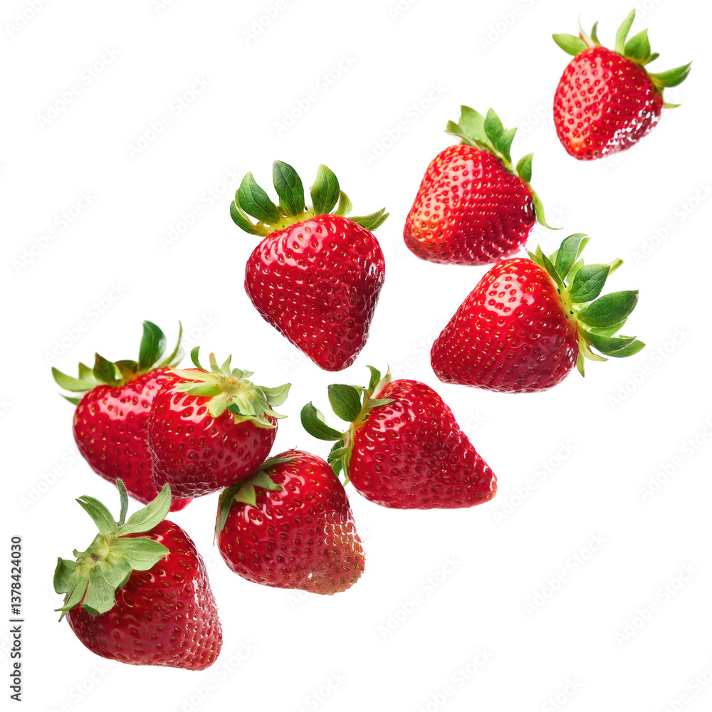 Flying Fresh Strawberries, Perfect for Juicy Beverage and Food Packaging Design PNG Image Flying Fresh Strawberries, Perfect for Juicy Beverage and Food Packaging Design PNG Image