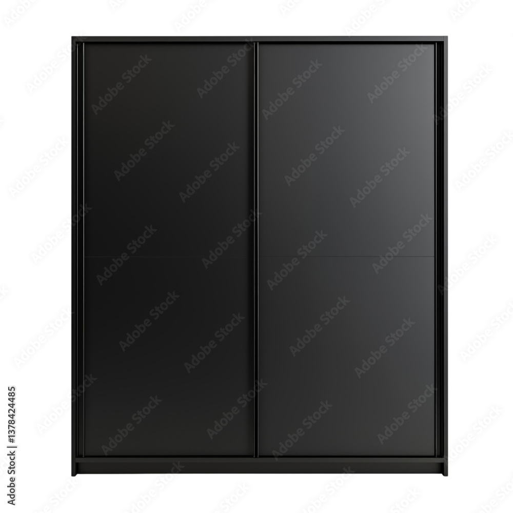 Sleek black wardrobe with two sliding doors and minimalist panel design, ideal for a modern and stylish living space. Sleek black wardrobe with two sliding doors and minimalist panel design, ideal for a modern and stylish living space.
