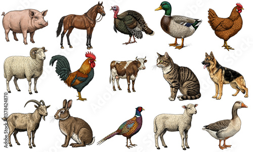 Farm animals collection - Illustration with white and transparent background