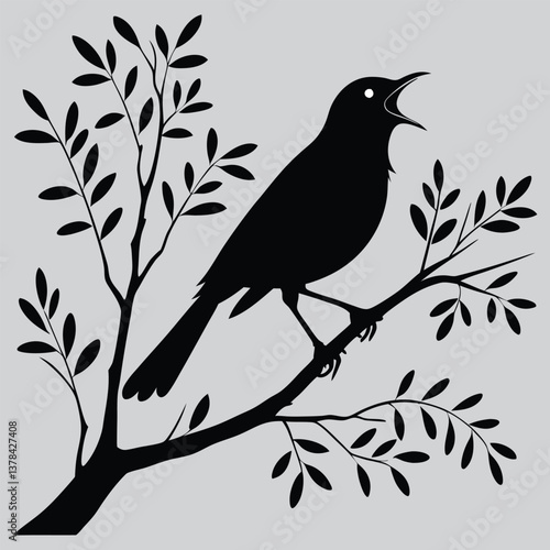 A nightingale singing  image silhouette design vector art and illustration