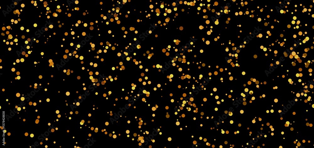 Sparkling gold confetti on black. Festive, celebratory backdrop.