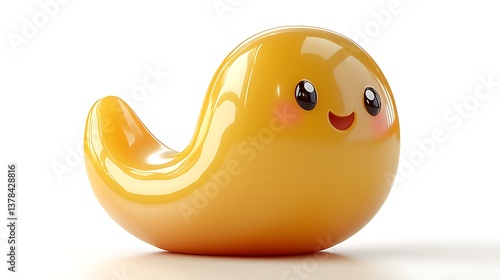 Cute Yellow Cartoon Whale 3D Render