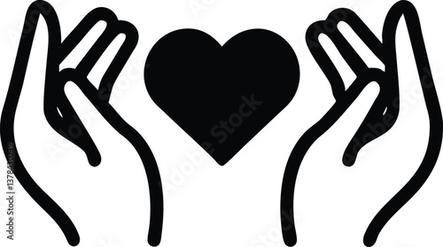 Two Hands Holding Heart Shape Outline Style on a Transparent Background