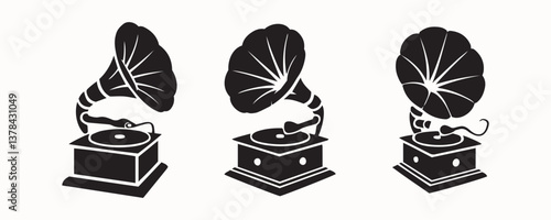 Antique Gramophone Icon Set – Vintage Record Player with Sound Horn for Music, Nostalgia, and Retro-Inspired Designs