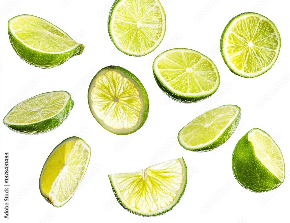 Fresh Lime Slices in Mid-Air Fresh Lime Slices in Mid-Air