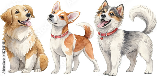 Three Watercolor Dogs
