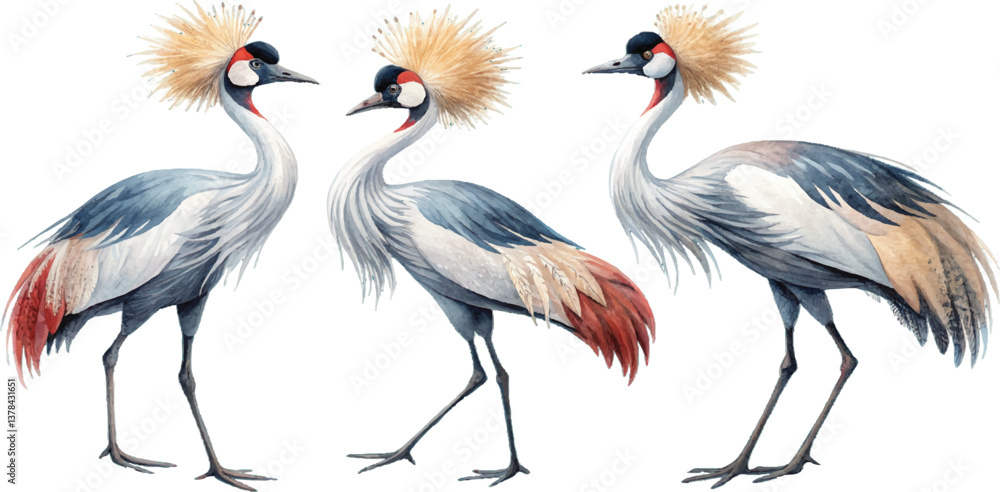 Grey Crowned Cranes Watercolor Grey Crowned Cranes Watercolor