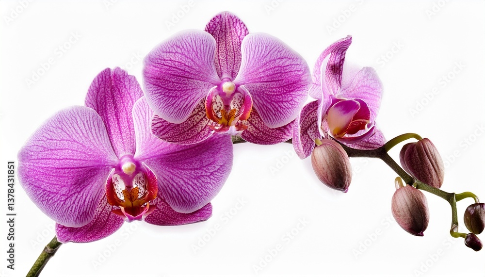 Obraz premium a branch of phalaenopsis orchid flowers and buds isolated on white background