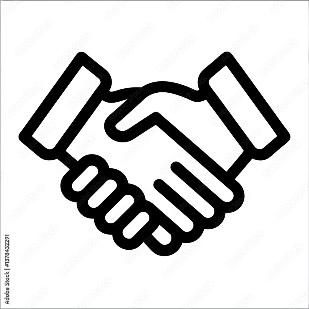 handshake illustration in black and white style  