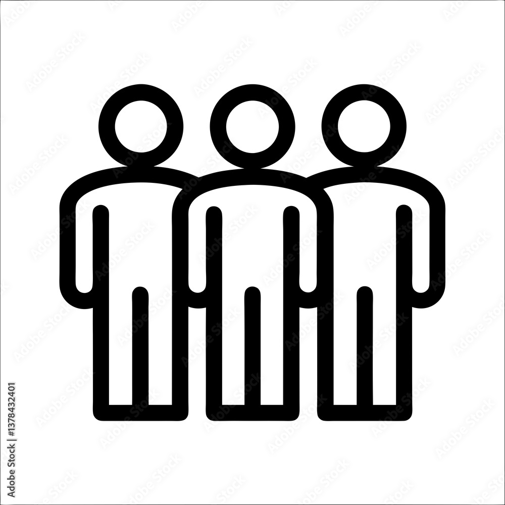 Three people standing together in a minimalist style Three people standing together in a minimalist style