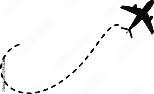Airplane Icon with Dotted Route Line on Transparent Background Travel Concept