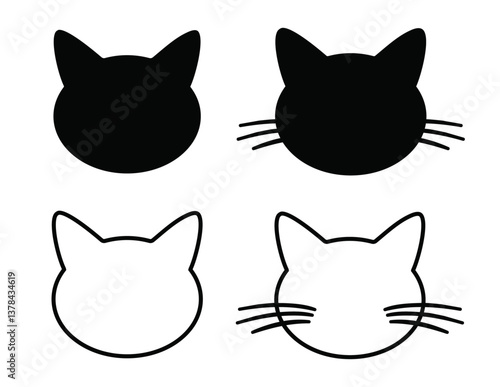 Cat Head Silhouette Variations Vector Set
