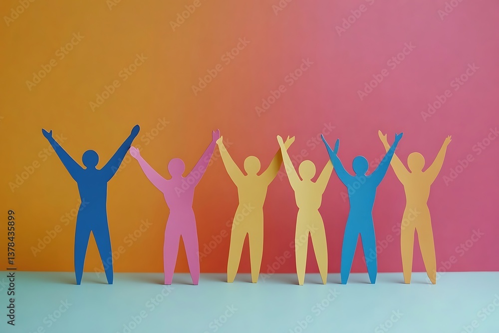 Fototapeta premium Colorful Paper People Teamwork Success34