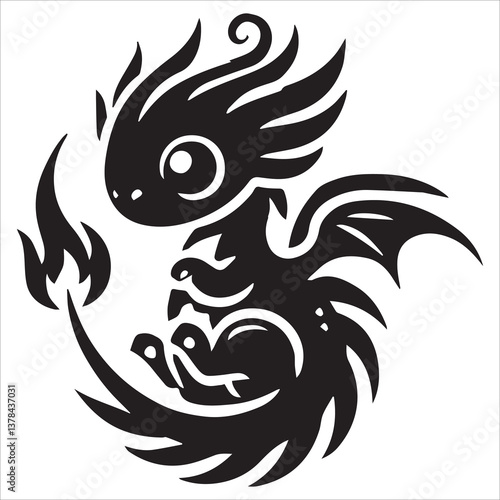 Wallpaper Mural Baby Dragon vector silhouette, simple black an white baby dragon vector silhouette isolated on a white background, Cute dragon coloring page vector art illustration coloring book design Torontodigital.ca