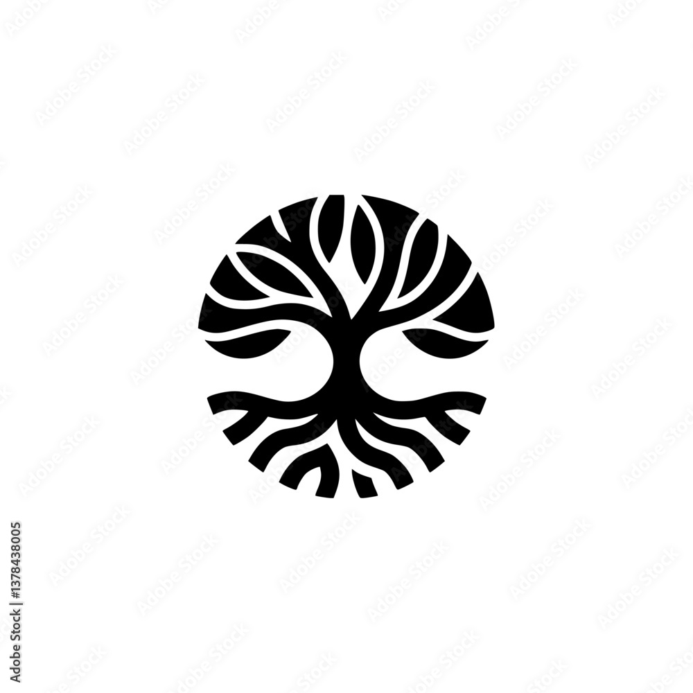 Naklejka premium Minimalist Tree of Life Logo on White Background