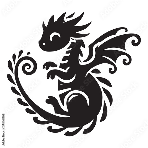 Wallpaper Mural Baby Dragon vector silhouette, simple black an white baby dragon vector silhouette isolated on a white background, Cute dragon coloring page vector art illustration coloring book design Torontodigital.ca