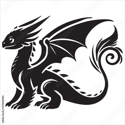 Wallpaper Mural Baby Dragon vector silhouette, simple black an white baby dragon vector silhouette isolated on a white background, Cute dragon coloring page vector art illustration coloring book design Torontodigital.ca