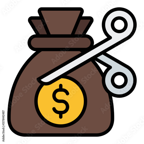 Cost Cutting Measures Icon. Budget reduction symbol. Financial strategy and corporate downsizing - stock vector. Filled Line Icon