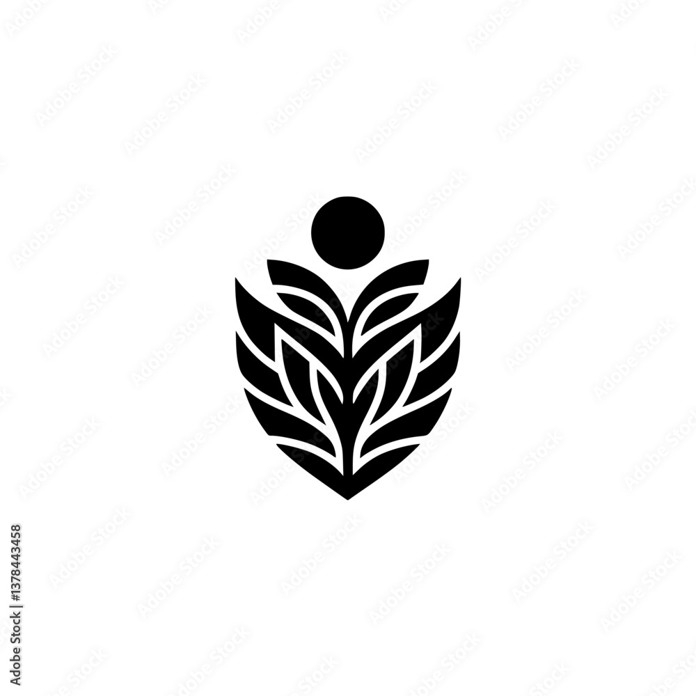 Fototapeta premium Minimalist Botanical Logo: Abstract Leaf Design on White