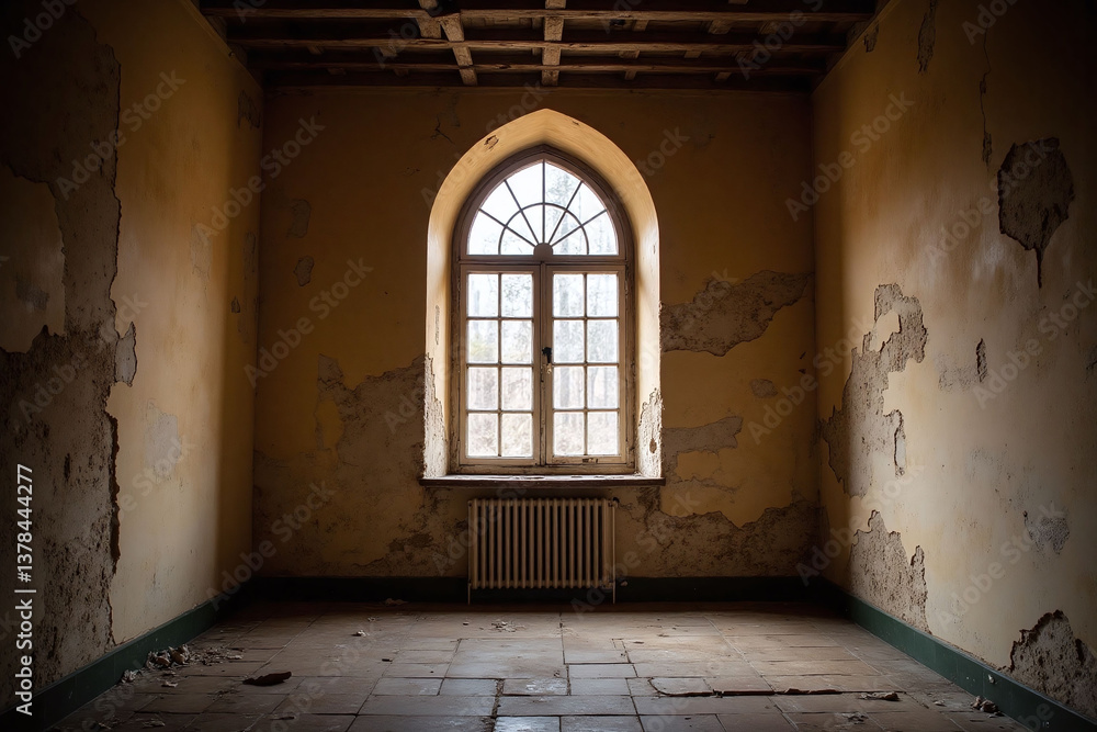 Fototapeta premium light shines through a window in an abandoned building