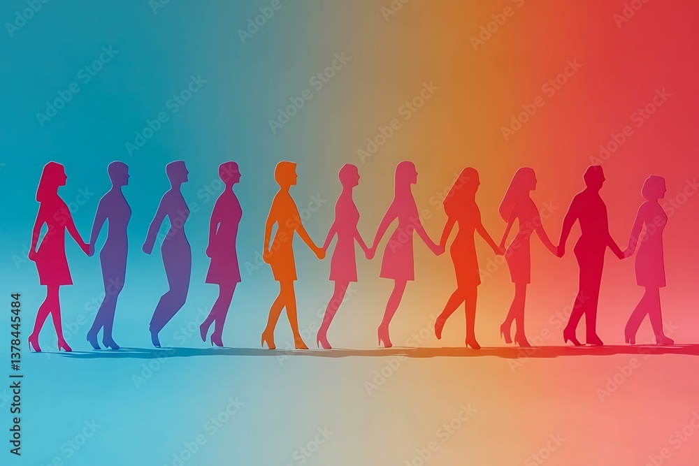 Colorful Paper People Walking Together5 Colorful Paper People Walking Together5