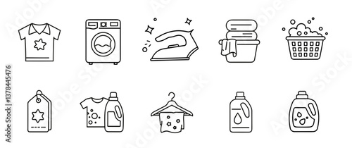 Laundry icons in minimalist style for household cleaning  