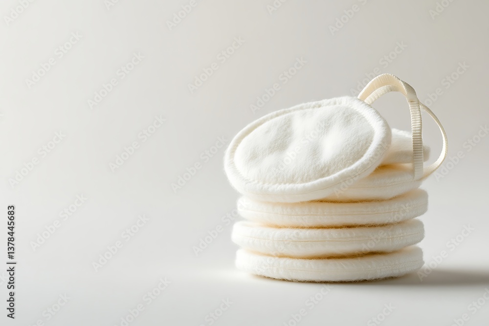 Stack of eco-friendly reusable makeup remover pads on white background for skincare routine Stack of eco-friendly reusable makeup remover pads on white background for skincare routine