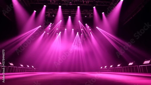 Vibrant pink stage lights illuminating an empty performance space, ready for an event or show