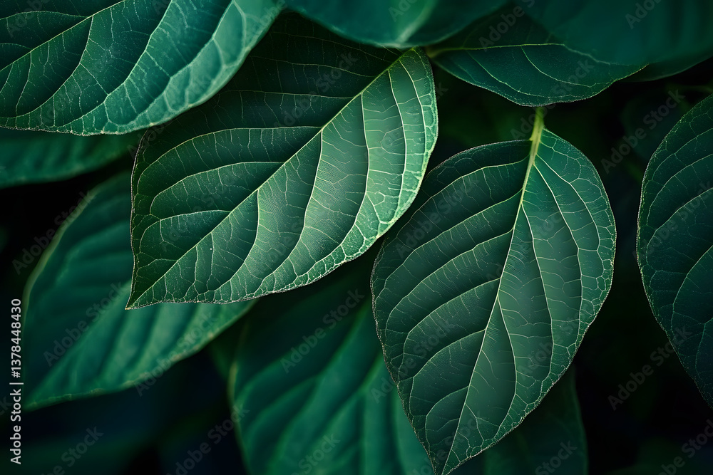 Obraz premium Close-up of Deep Green Leaves with Intricate Veins