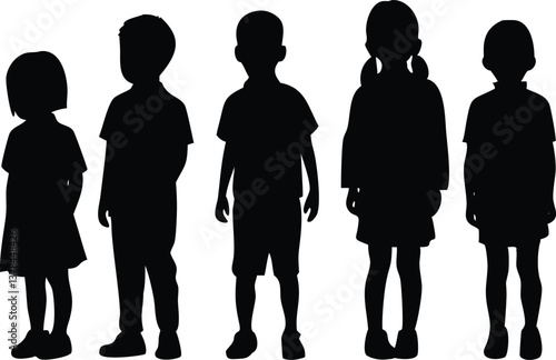 Diverse Children Silhouette, Childhood Friends in Group, Transparent Background