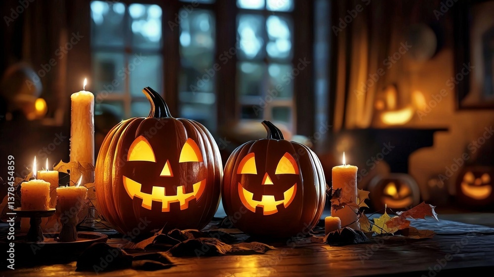 Fototapeta premium Creative AI-Generated Illustration of Halloween Home Decorations