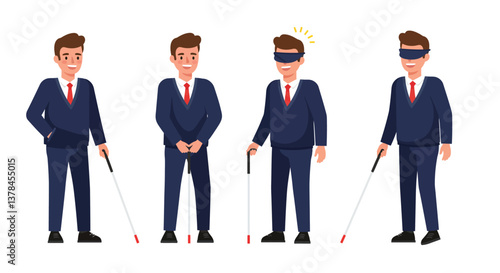 Man in suit with cane showing progression in flat vector illustration