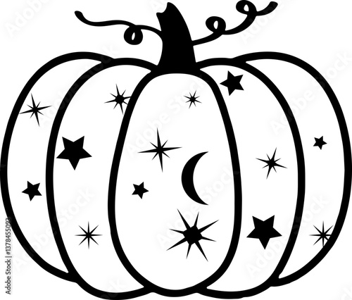 Starry Crescent Moon Pumpkin Design Vector