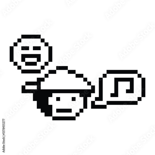 Cute cartoon pixel character cute man exercises training aerobic dance lifestyle music decoration life style 8 bit male boy dance with music game 8bit fitness isolated PNG vector.