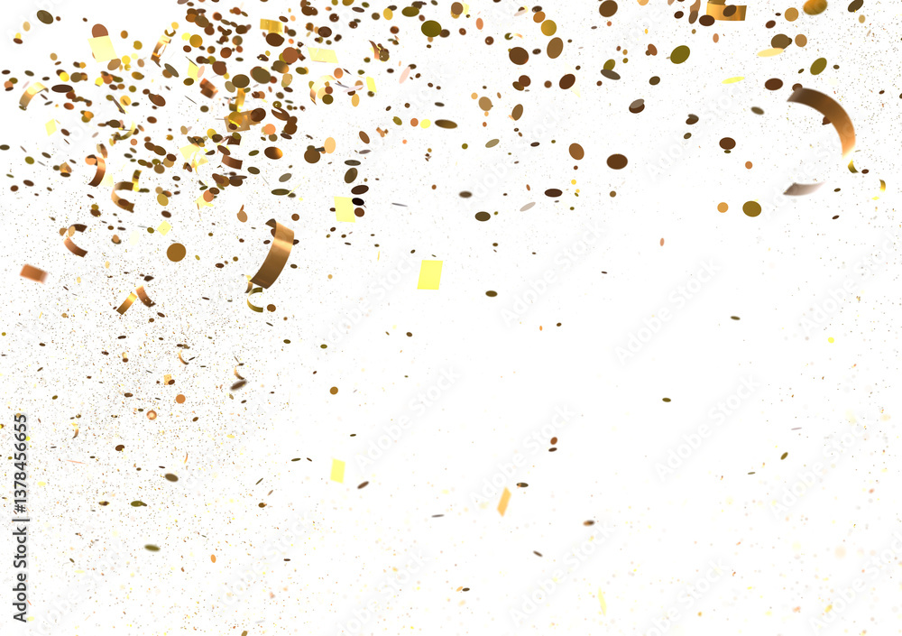 Obraz premium Joyful Deluge: Brilliant 3D Illustration Showcasing an Overflow of gold Confetti