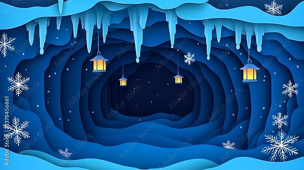 Fototapeta premium Ice Cave Winter Wonderland Lanterns.