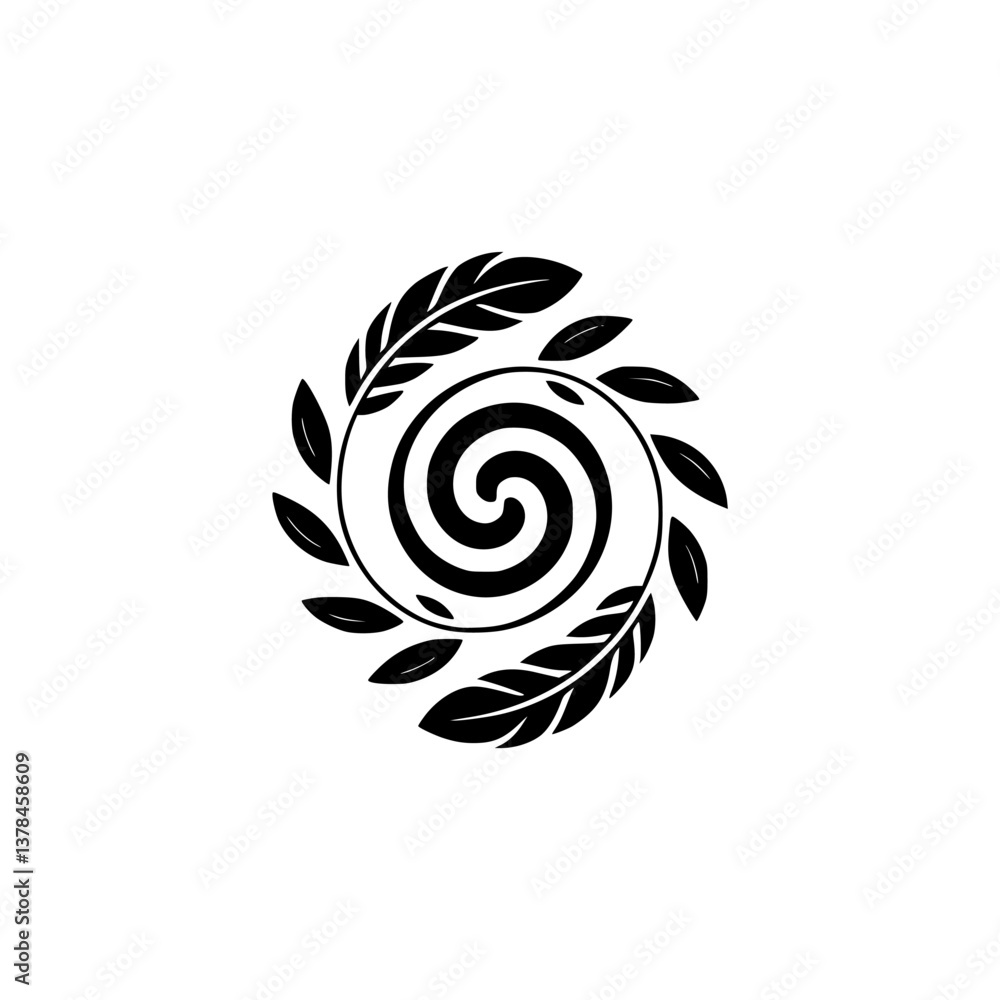 Fototapeta premium Black & White Feather & Leaf Spiral Logo Design