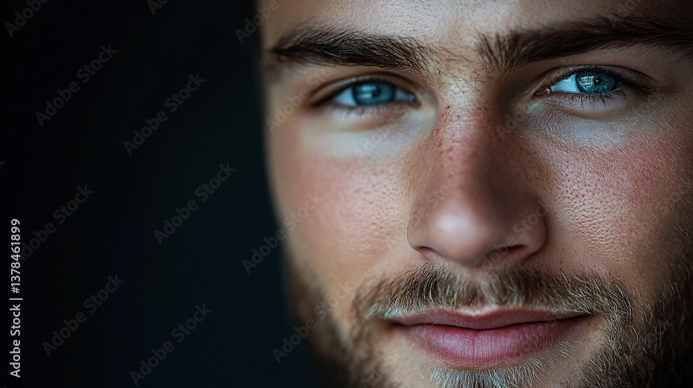 Close-up portrait of a man with captivating blue eyes Close-up portrait of a man with captivating blue eyes